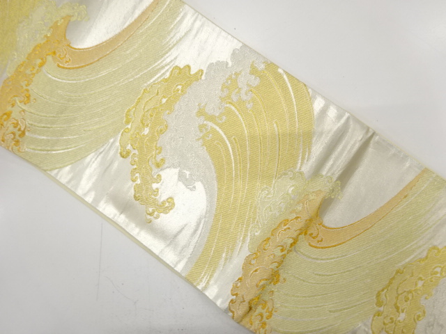 JAPANESE KIMONO / ANTIQUE FUKURO OBI / SILK / WOVEN RAGING WAVES